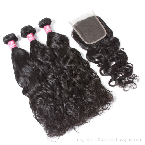 Cheap Wholesale Mongolian Vrigin Remy Human Hair Weave Water Wave 4 Bundles with 5x5 6x6 7x7 Lace Closure